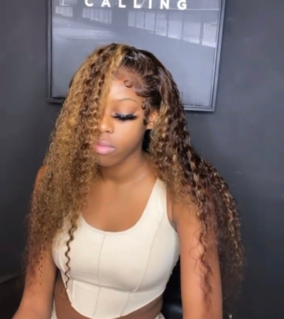 Highlighted Curly Lace Frontal Wig